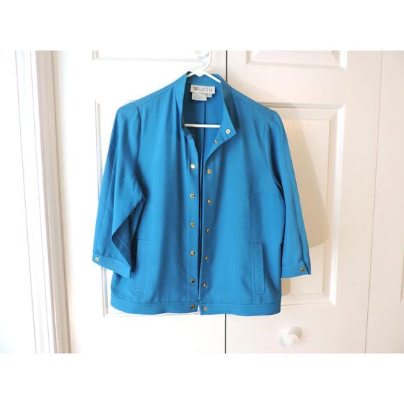 Worth Silk Turquoise Blue Jacket Snap Front Size 8 - Picture 3 of 5